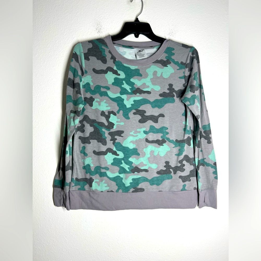 Crane Womens Shirt Extra Large L Sweatshirt Soft Stretchy Gray Green Camouflage
